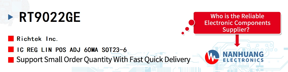 RT9022GE RICHTEK IC REG LIN POS ADJ 60MA SOT23-6